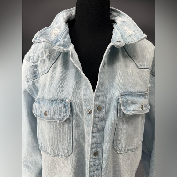 Zara Relaxed Fit Denim Distressed Ripped Jean Jacket Size XL - Picture 6 of 11